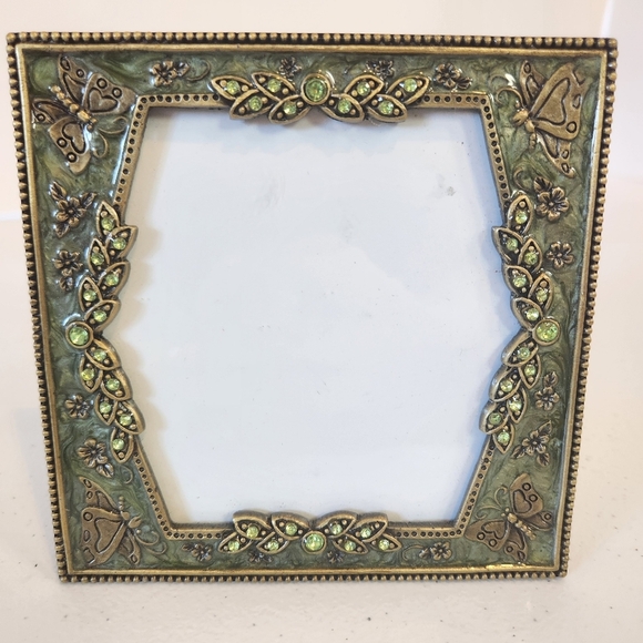 Enamel Butterfly Square Photo Pixture Frame Green Enamel Butterflies 3x3" - Picture 5 of 5